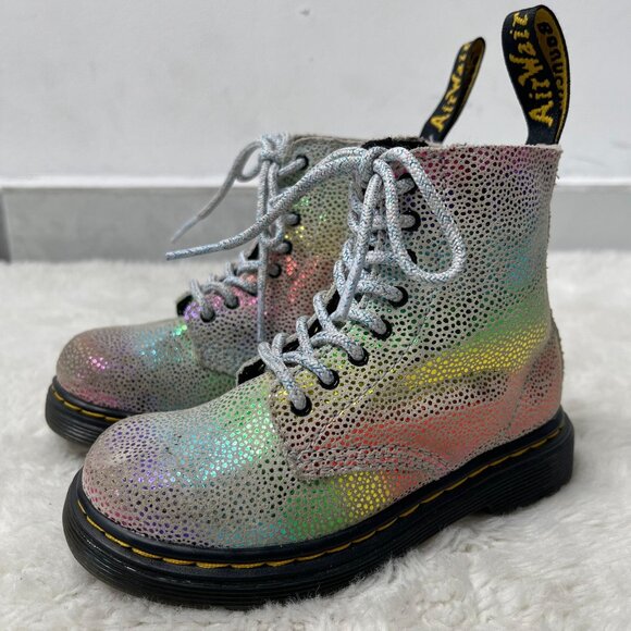 Dr. Martens #1460 Kid's Pascal T Rainbow Glitter Boots Lace Up Shoes Size US 8 - Picture 1 of 10